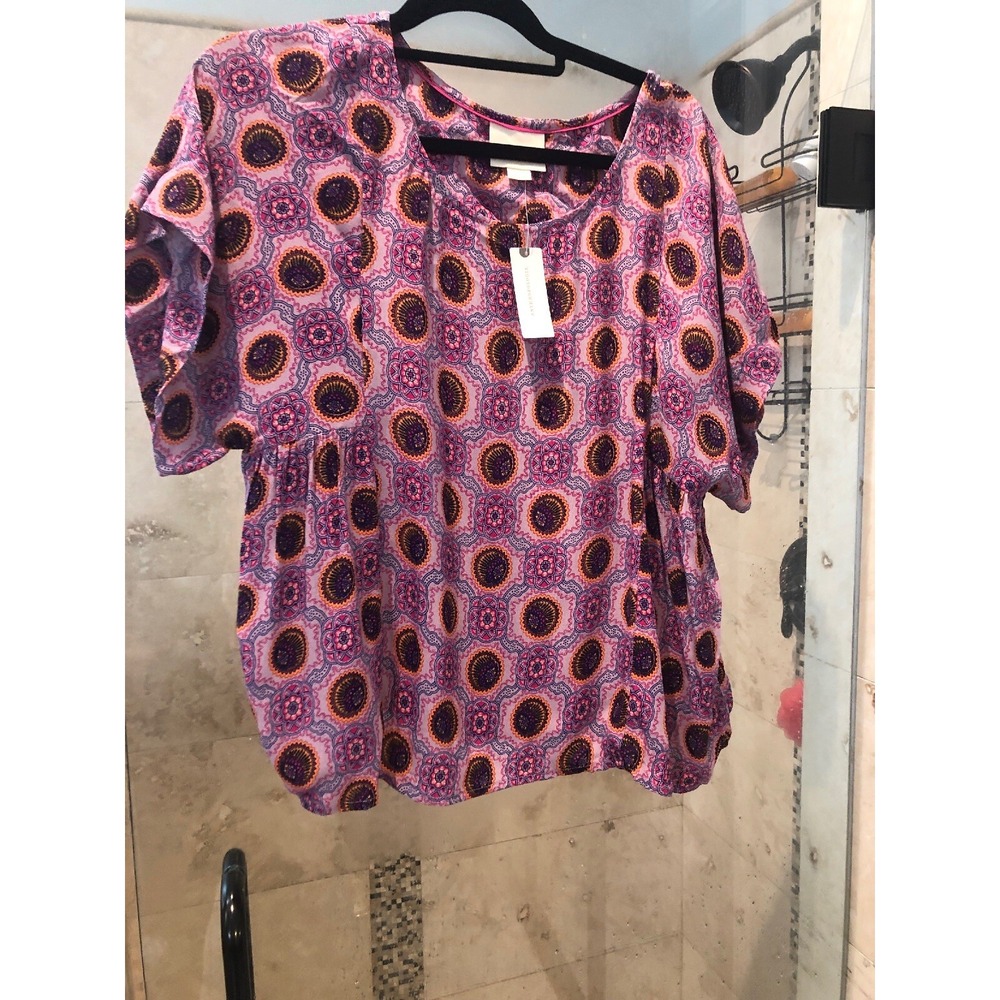 NWT Anthropologie Maeve Geometric Oversized Paisley Pink Purple Top Medium M